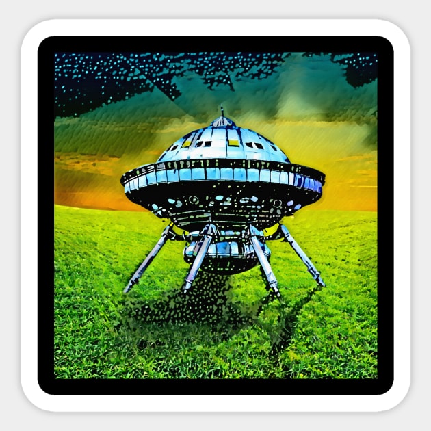 Cool UFO on lawn Sticker by BradshawArt